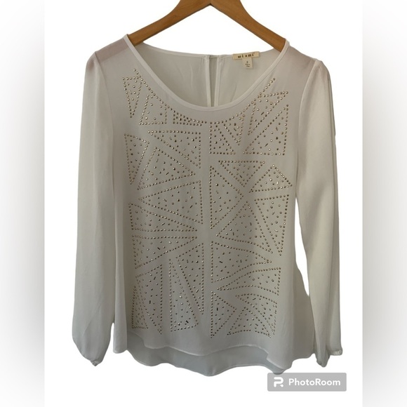 White Long Sleeve Blouse with Beaded Embellishments in Size Small - Picture 1 of 9